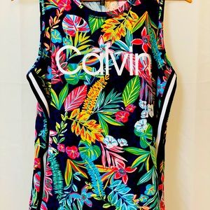 BRAND NEW CALVIN VIBRANT HAWAIIAN DESIGN SLEEVELESS TSHIRT. NEVER WORN.